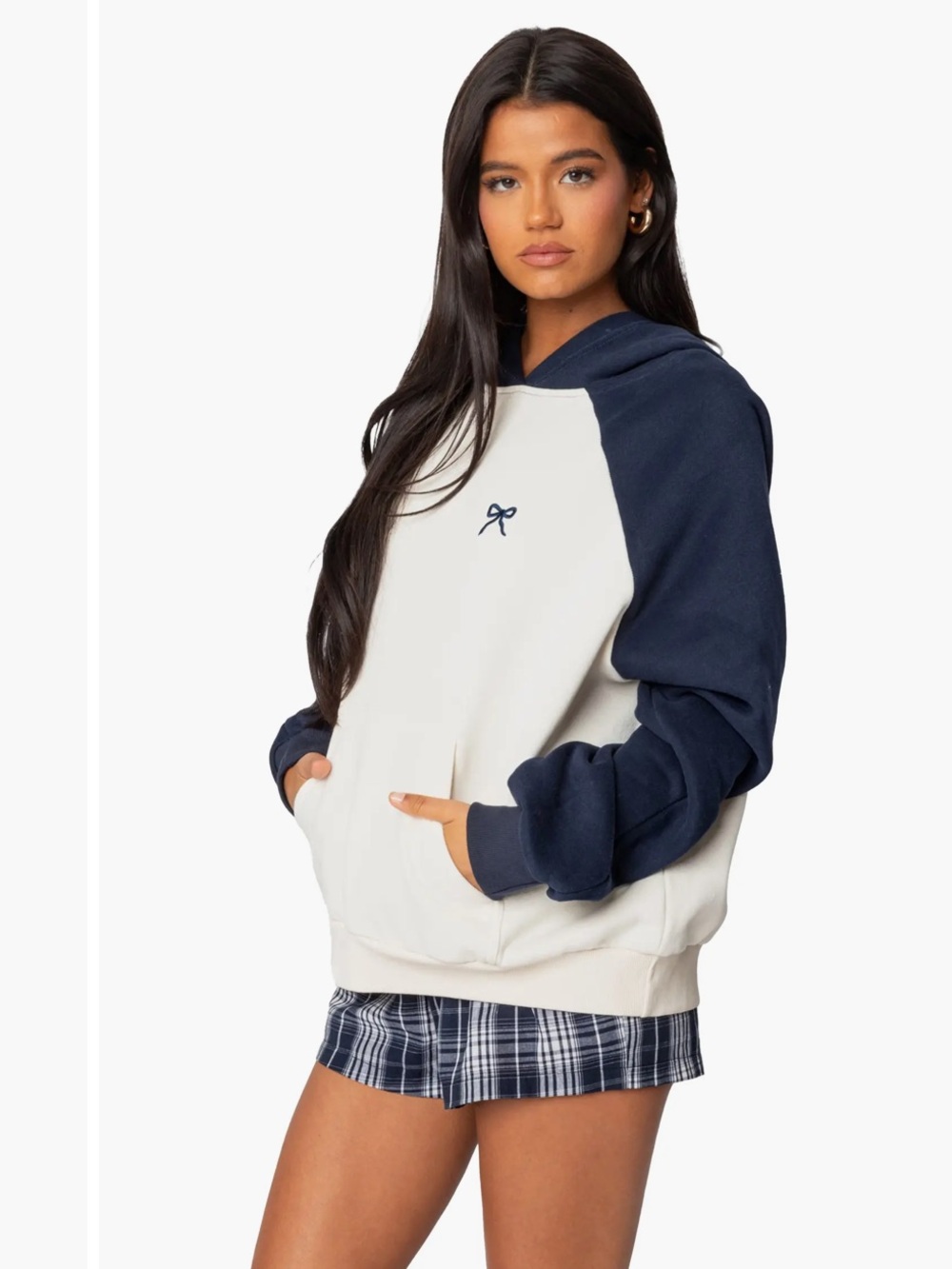 Edikted Bow Embroidery Oversize Colorblock Hoodie